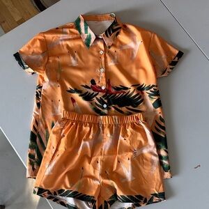 Women's Orange Bird Print Blouse